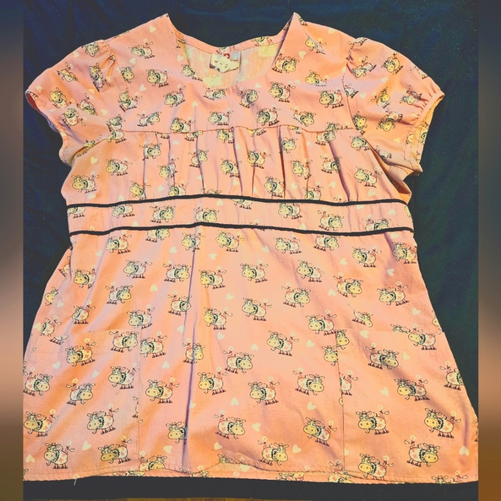 Light Pink Cow Print Scrub Top